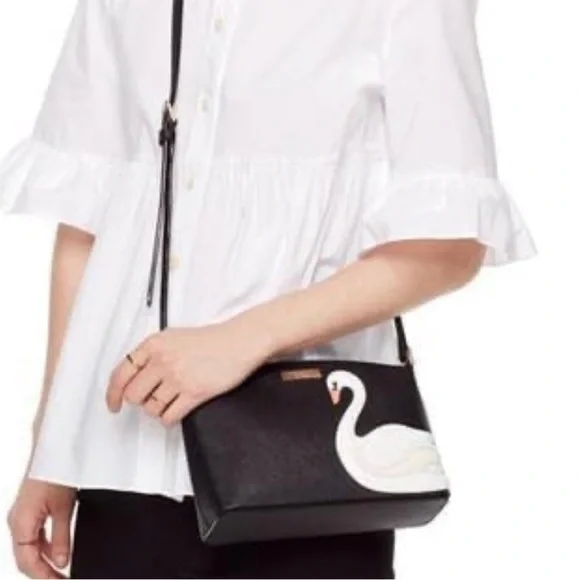 Rare Kate Spade Swan Around Millie Black Saffiano Leather Crossbody Bag - Picture 8 of 8